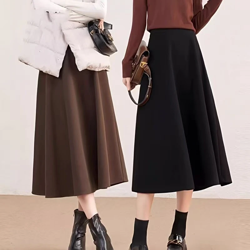 赫本风毛呢半身裙2025秋冬新款遮胯显瘦a字大摆裙高腰中长款伞裙