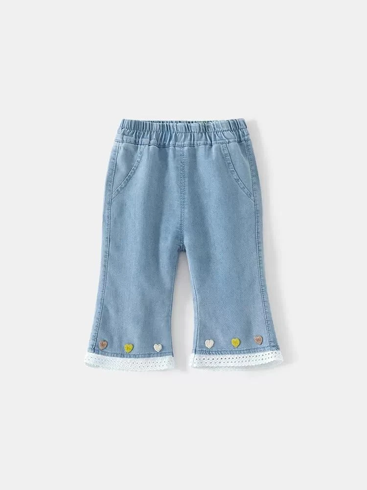 女童牛仔裤秋装洋气儿童喇叭裤宽松女宝宝天丝裤七分小童裤子秋季