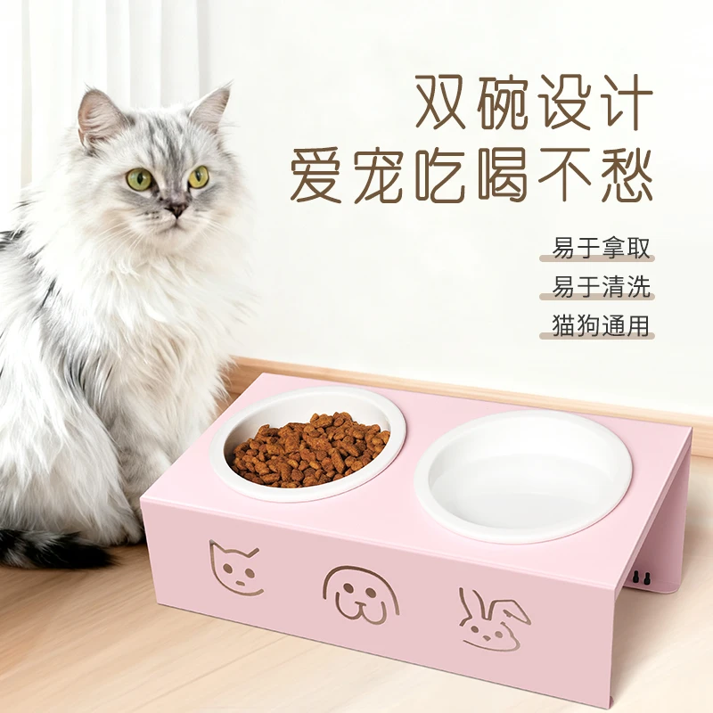 萌宠阿布猫狗G型陶瓷食碗 宠物猫不黑下巴增高 保护颈椎食碗