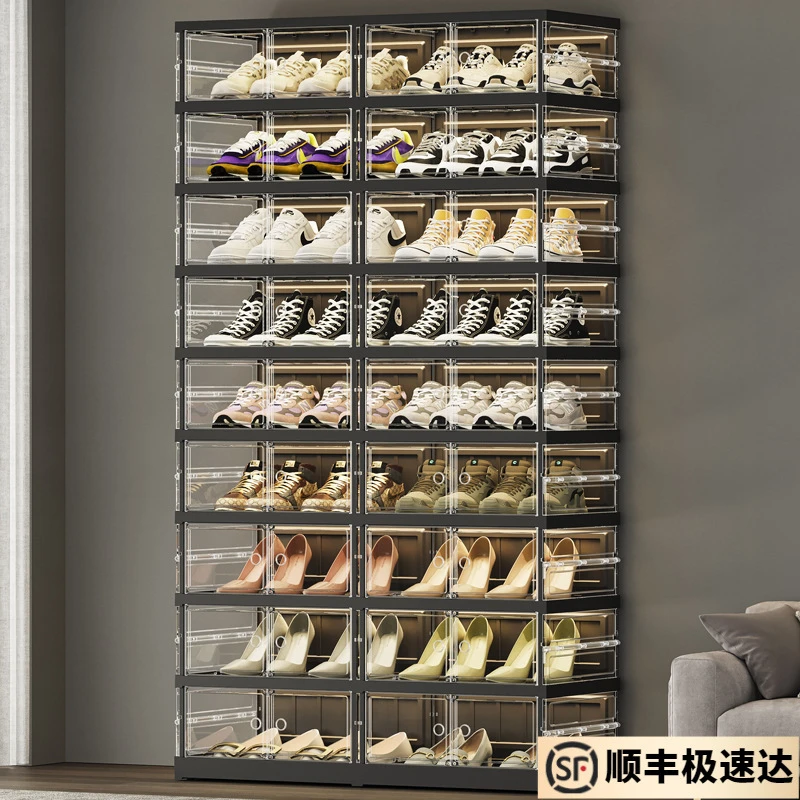折叠鞋柜免安装一拉就用大容量多层鞋子收纳盒塑料透明鞋盒鞋架子