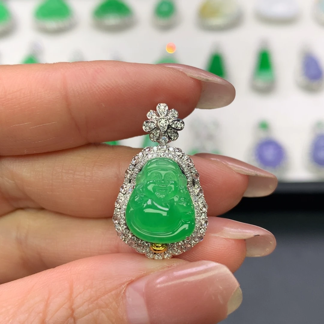 翡翠18K金镶嵌吊坠(不含链)