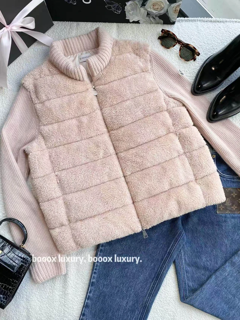 95新 MONCLER  yy1264 聚酯 24ss粉色拼接针织羽绒服外套 M码