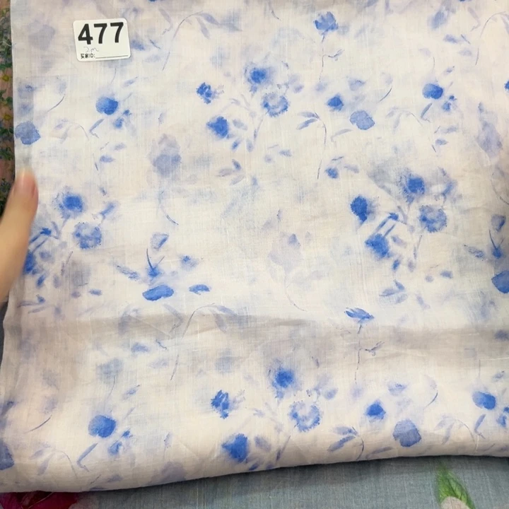 麻477纯苎麻青花瓷晕染2米