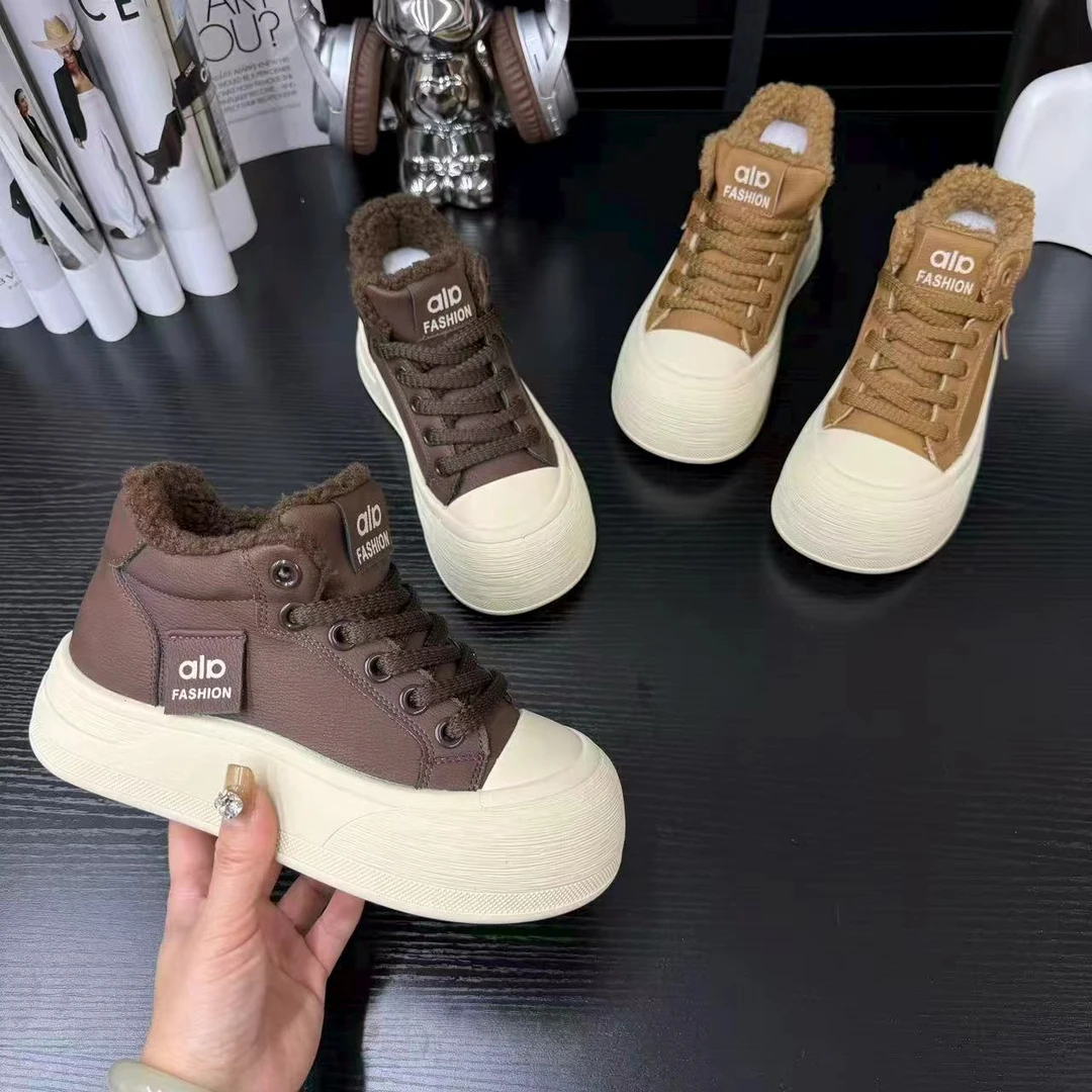 韩版复古高帮鞋女棉鞋冬新款休闲运动小白鞋加绒保暖板鞋 2891