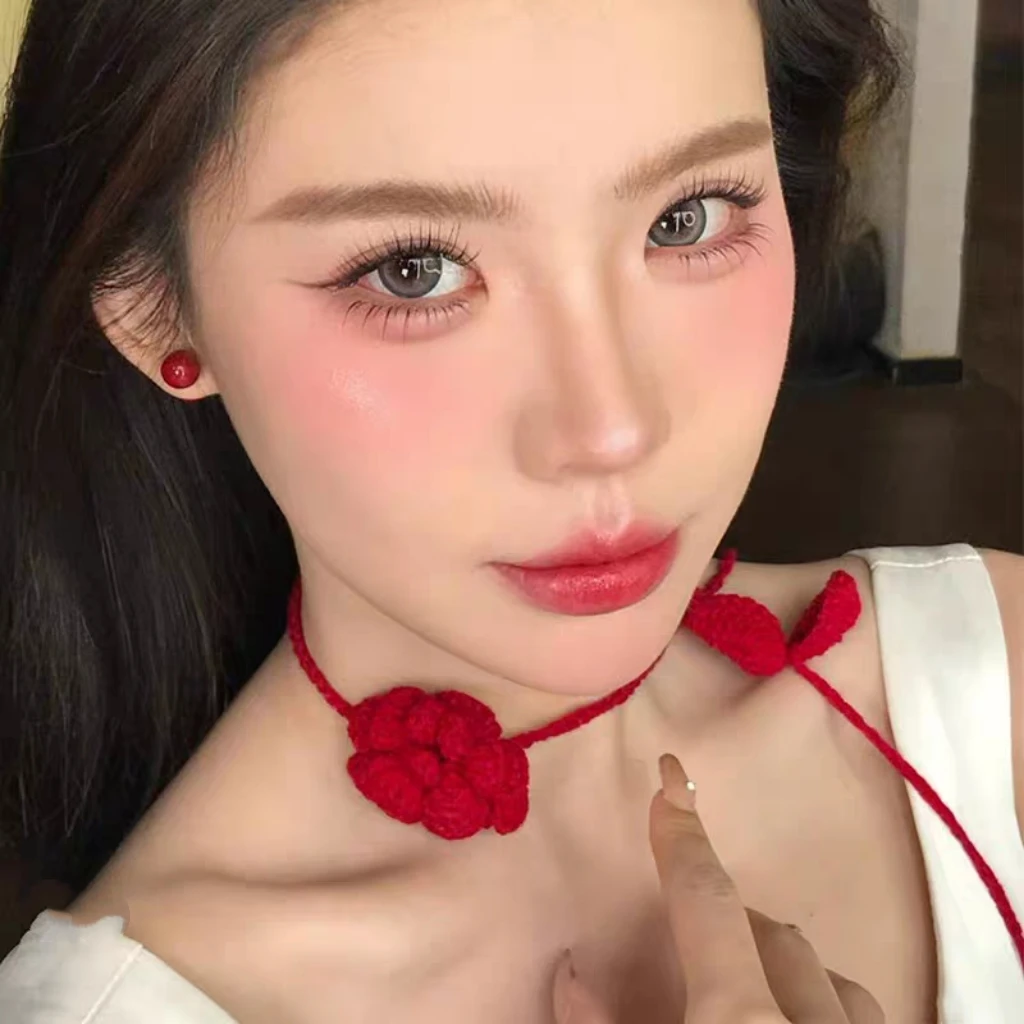 新娘结婚婚纱配饰颈链项链黑色玫瑰花小众针织长条飘带女小众脖子