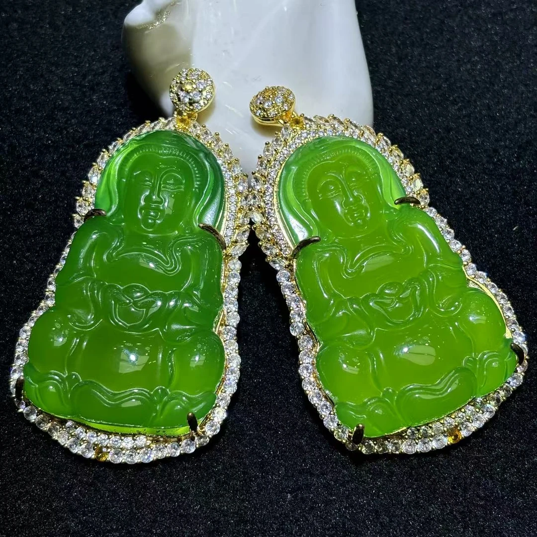 S7366-青翠冰芙蓉玛瑙绿观音-配麻花链卡扣绳-多样性发其一