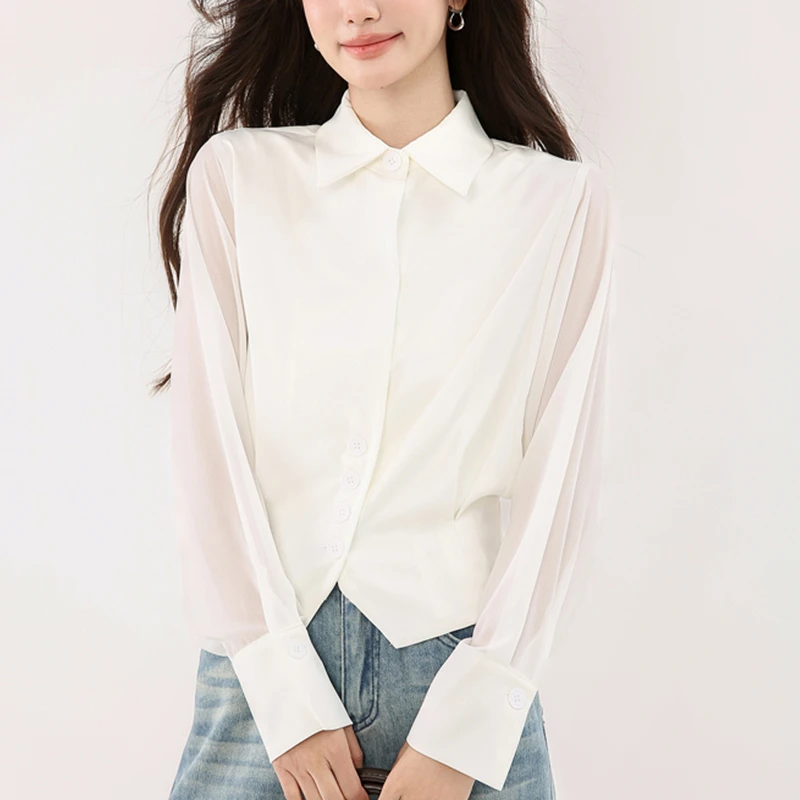 小个子收腰短款雪纺衬衫女2025年秋季新款高级感女士衬衣长袖上衣