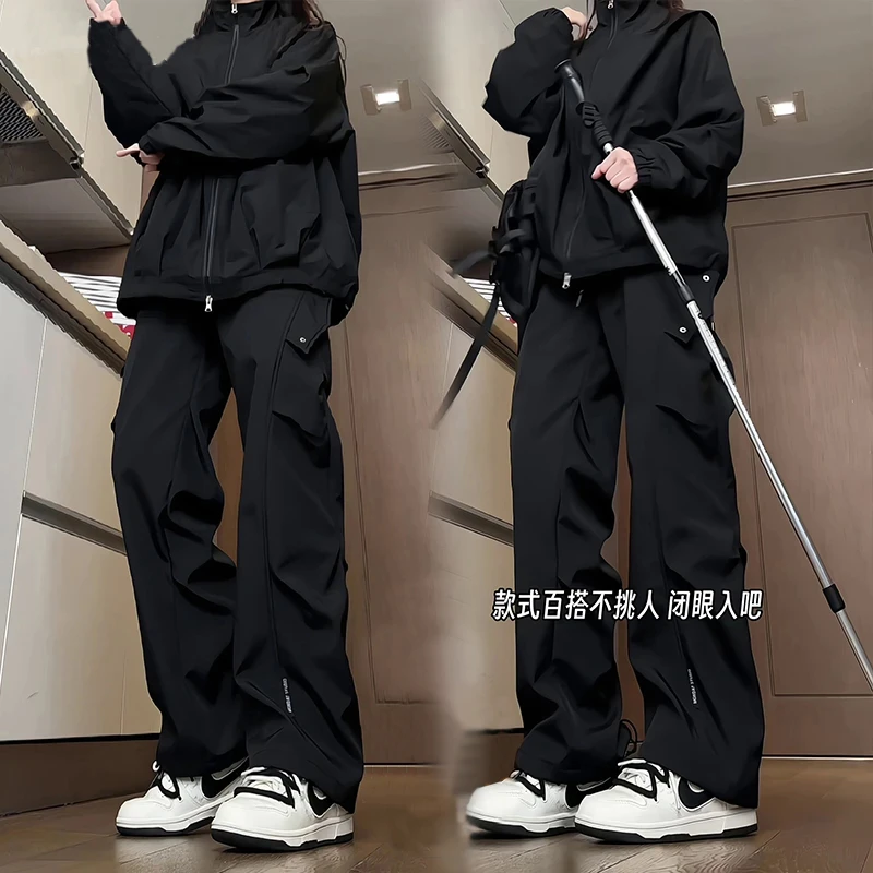 黑色美式机能软壳冲锋裤男款春秋季三防褶皱工装裤子户外登山防风