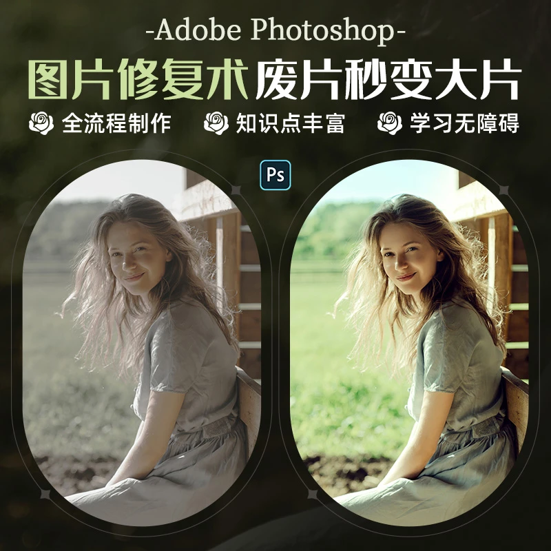 PS教程Photoshop图片修复抠图P图摄影修图摄人像精修视频课程