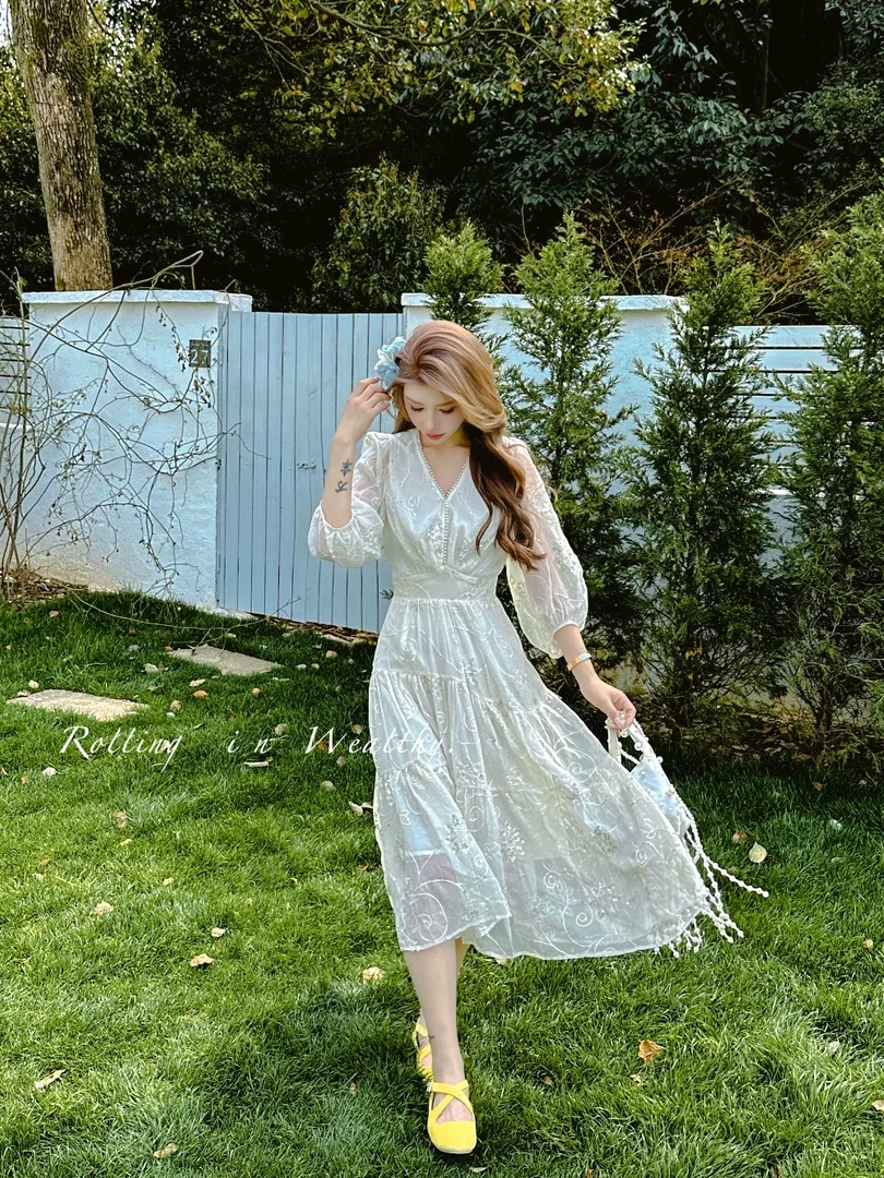 时尚气质显瘦夏季高端中长款连衣裙收腰长裙CMYG