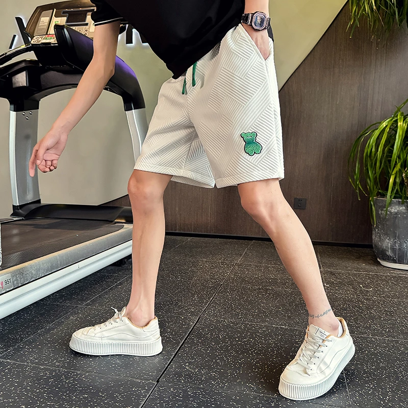 小熊刺绣短裤男士夏季款高级感痞帅休闲五分中裤子男装运动大裤衩