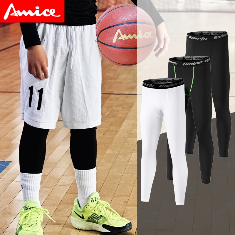 AWICE儿童紧身裤九分裤轮滑七分裤运动足球篮球弹力速干打底裤男