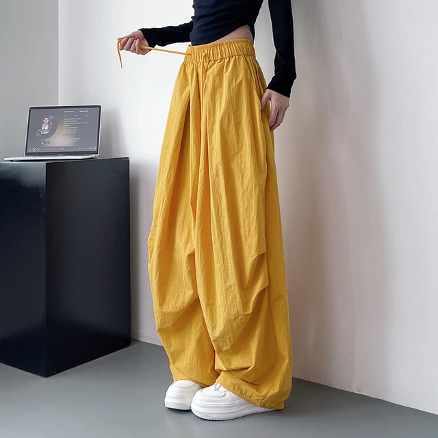 大码褶皱宽松休闲裤2025春季胖mm梨形身材高腰抽绳垂感拖地阔腿裤