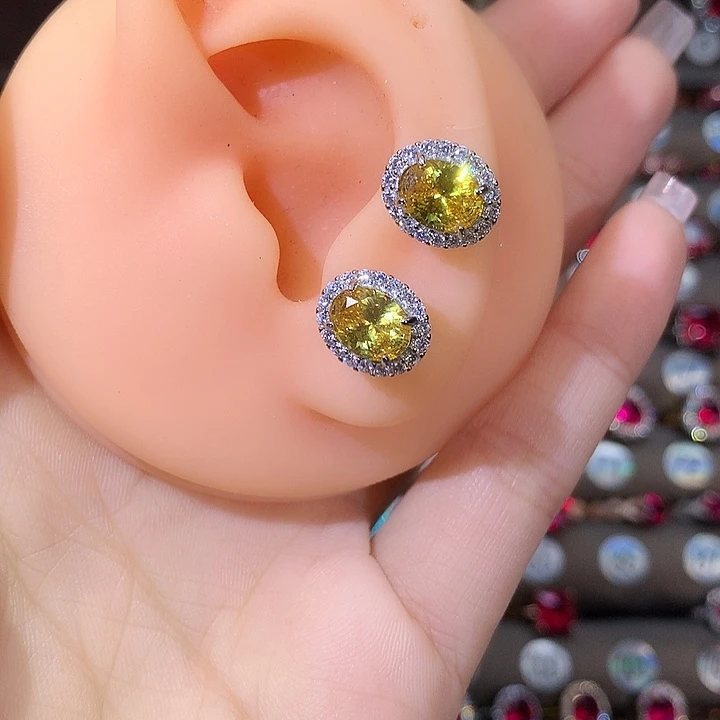 银S925镶嵌耳饰碧玺猫眼白68