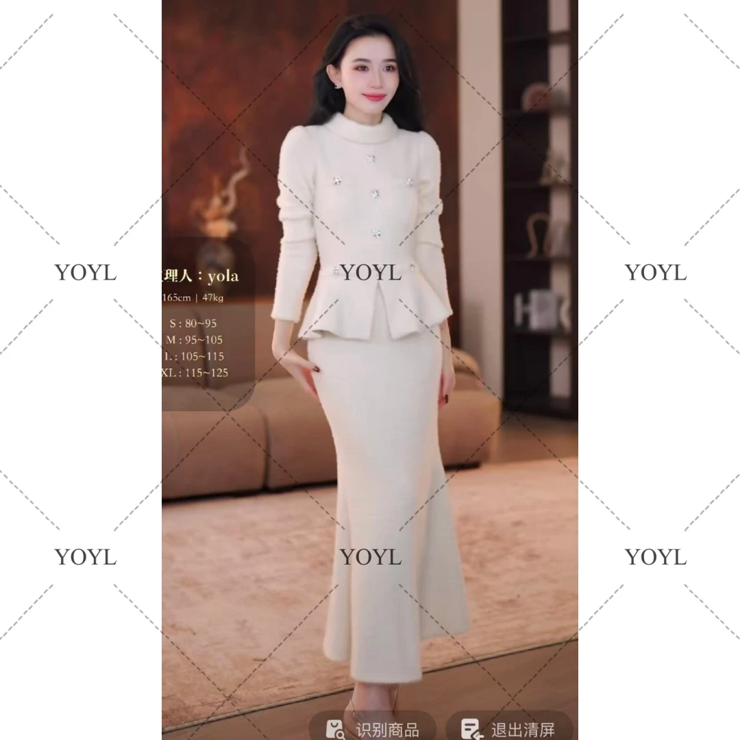 【yola定制】雪莲花秋冬新款高级法式气质显瘦鱼尾连衣裙-YL12139