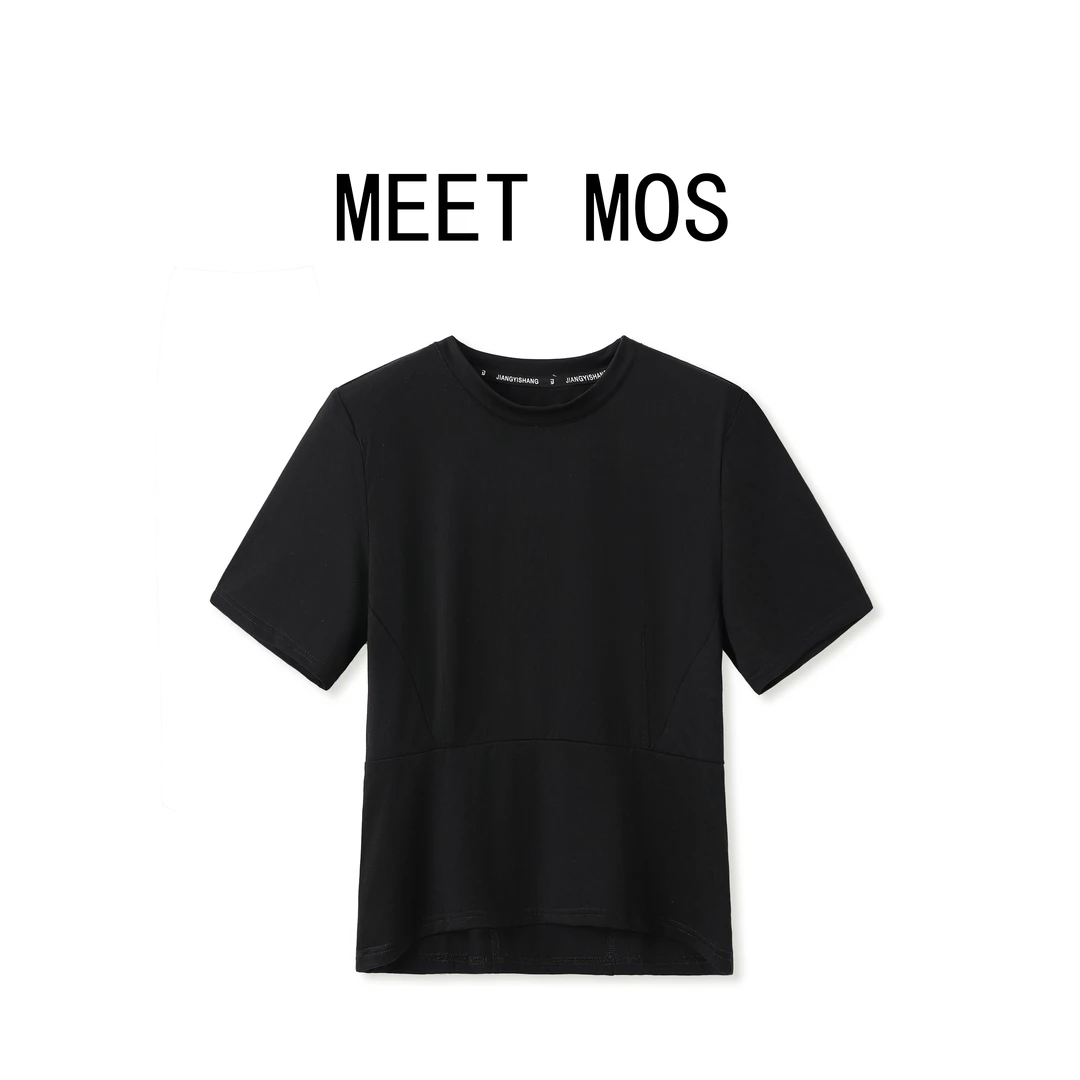 MEET MOS【直角肩收腰T】夏季简约正肩莱赛尔冰感收腰显瘦短袖