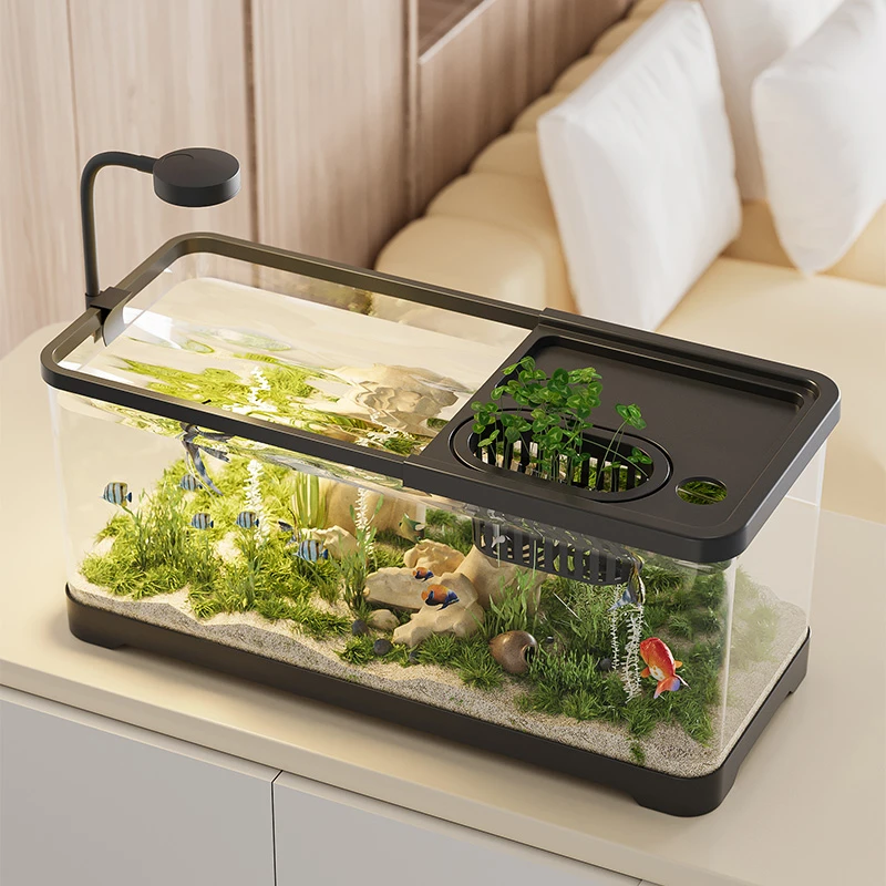 鱼缸小型客厅新款过滤一体机家用造景全套生态桌面养鱼缸亚克力