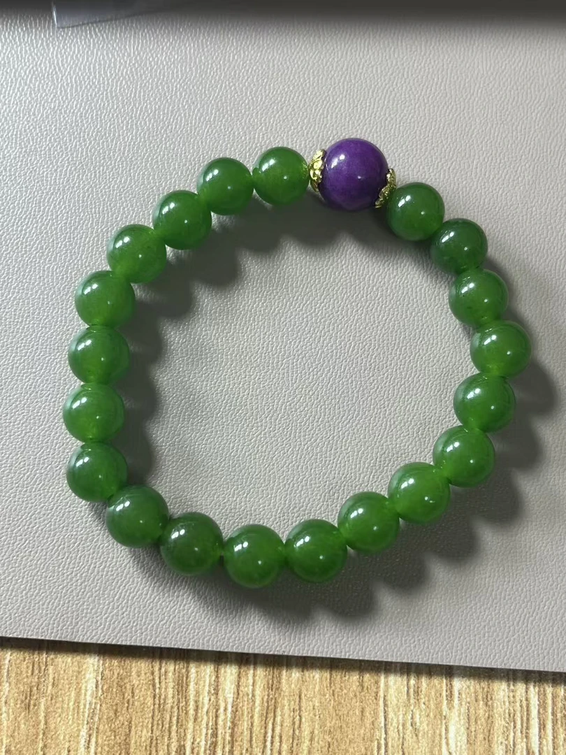 H29和田玉碧玉 菠菜绿精品手串8MM