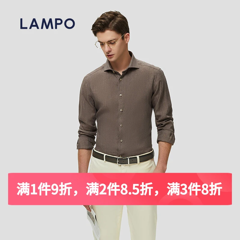 LAMPO/蓝豹【老钱风】春夏季时尚亚麻薄款衬衫长袖男士休闲翻领衬衣