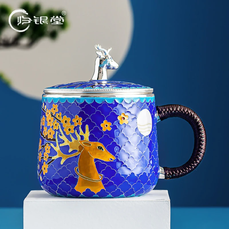 归银堂茶缸杯手工掐丝景泰蓝一鹿有你水杯马克杯GS-FCB210703