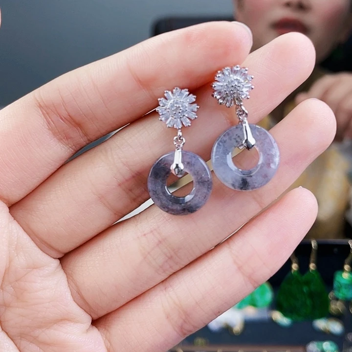 翡翠耳饰银S925镶嵌饰品