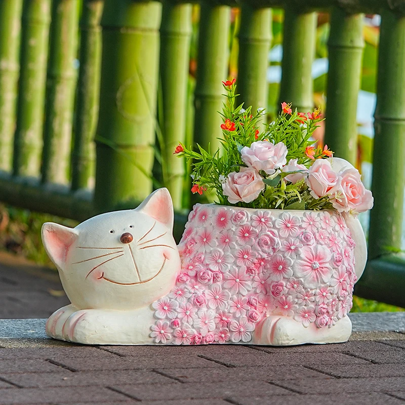 猫咪花盆庭院装饰摆件阳台造景创意可爱动物花园布置幼儿园