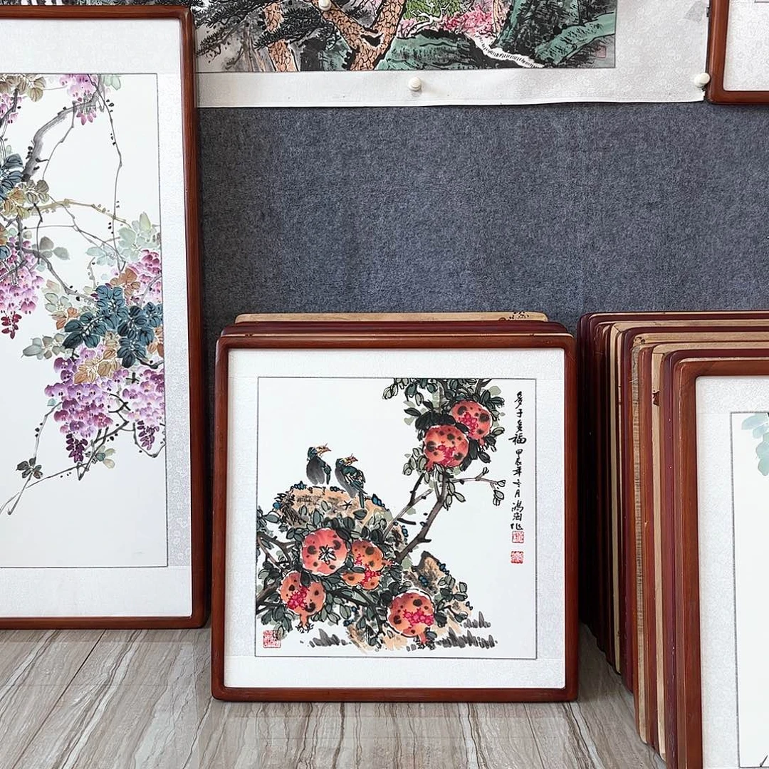 国画书画作品带框63×63厘米
