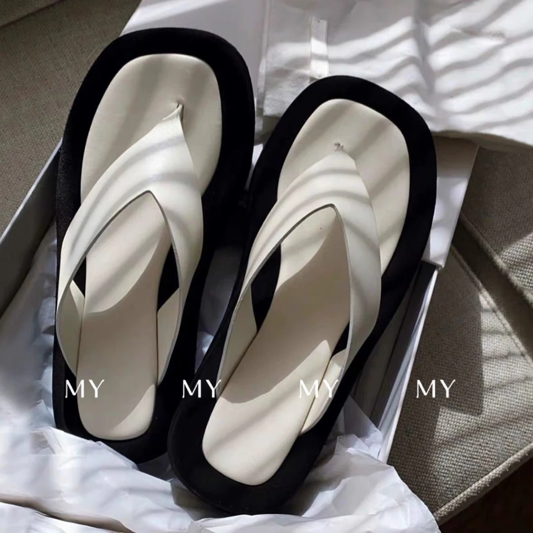 小众设计真皮厚底人字拖鞋女夏外穿沙滩拖鞋休闲鞋