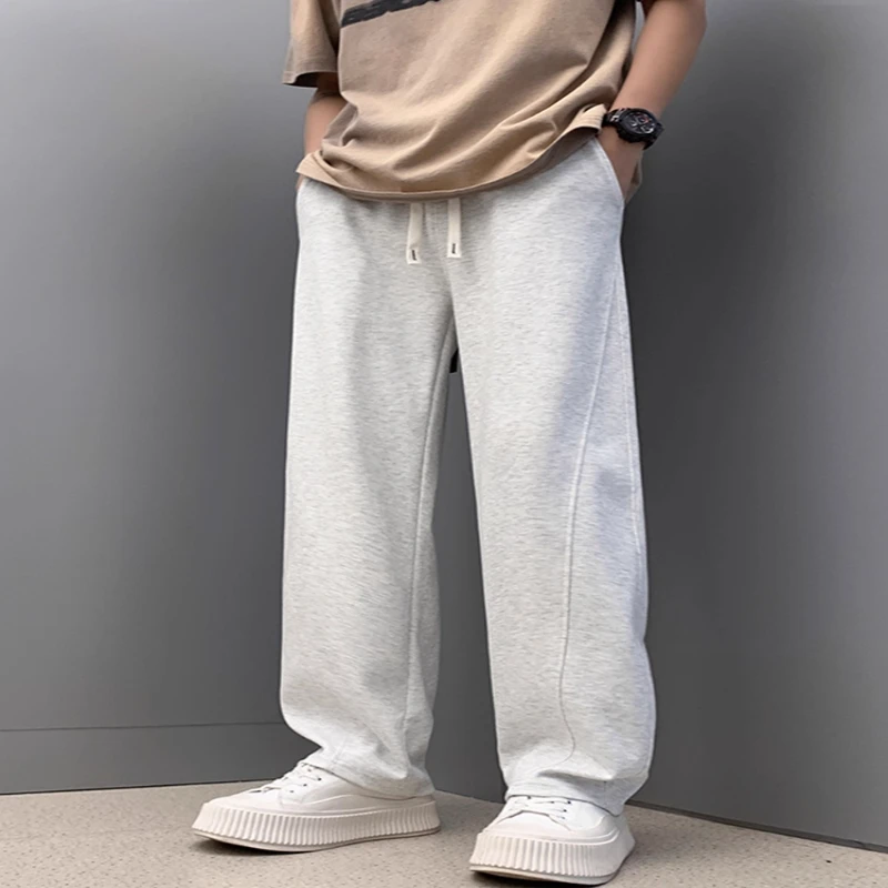 仓石一树秋冬季新款灰色直筒休闲裤宽松弯刀裤子男款秋冬款