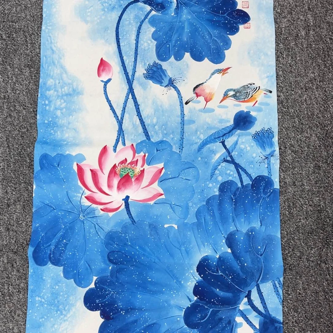 国画卖字画的小男孩