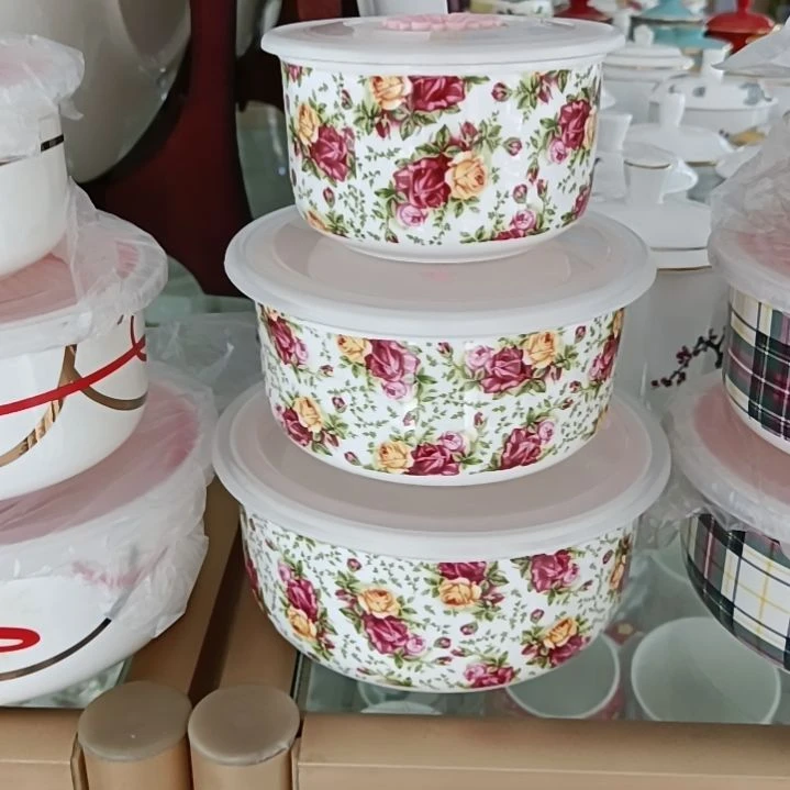 小玫瑰花骨质瓷三件套保鲜碗