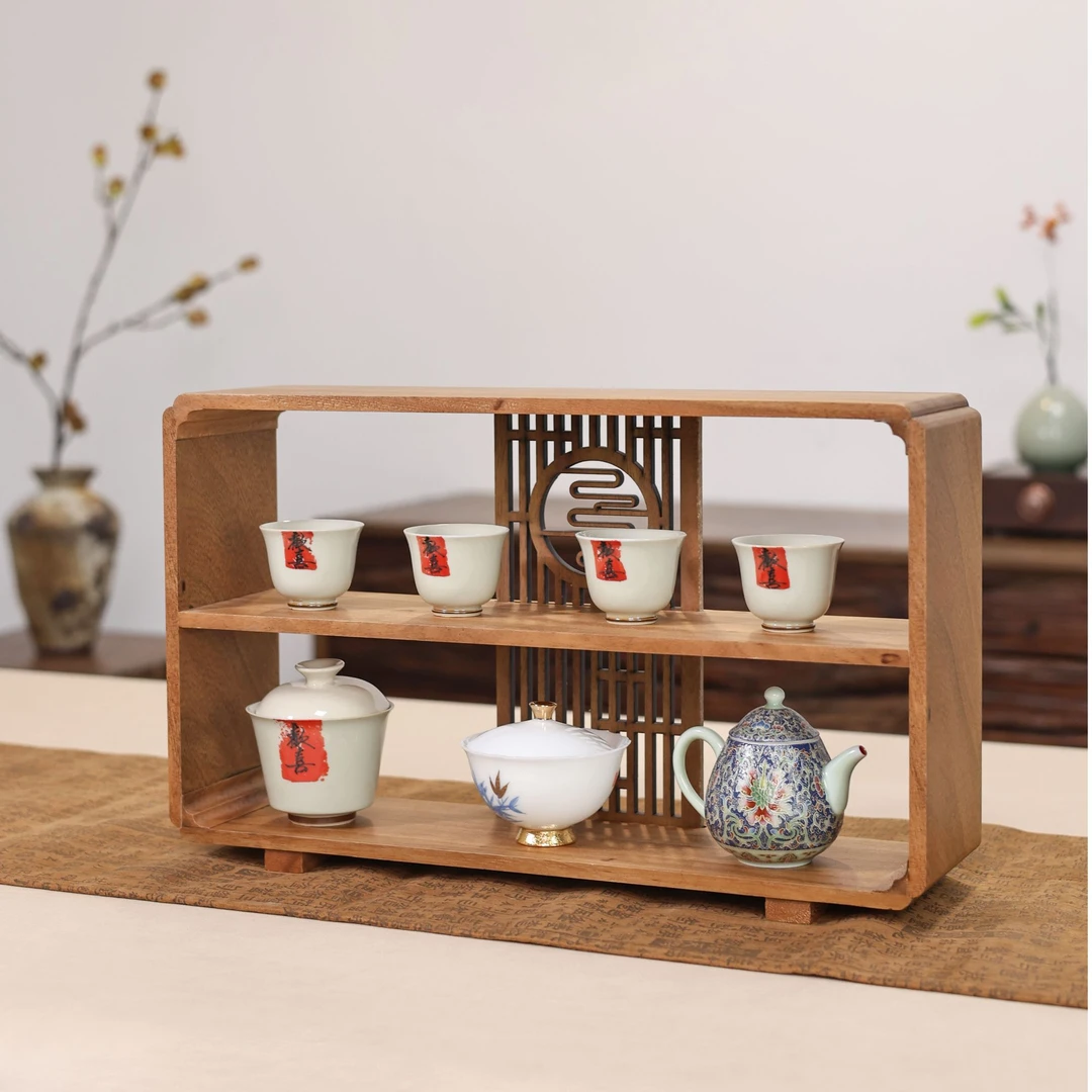 茶台台面茶架茶杯架实木茶壶架茶具收纳架茶桌博古架小架子置物架