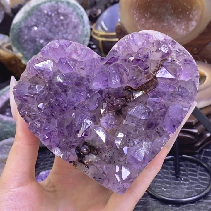 未镶嵌珠宝半成品紫晶紫钛晶爱心