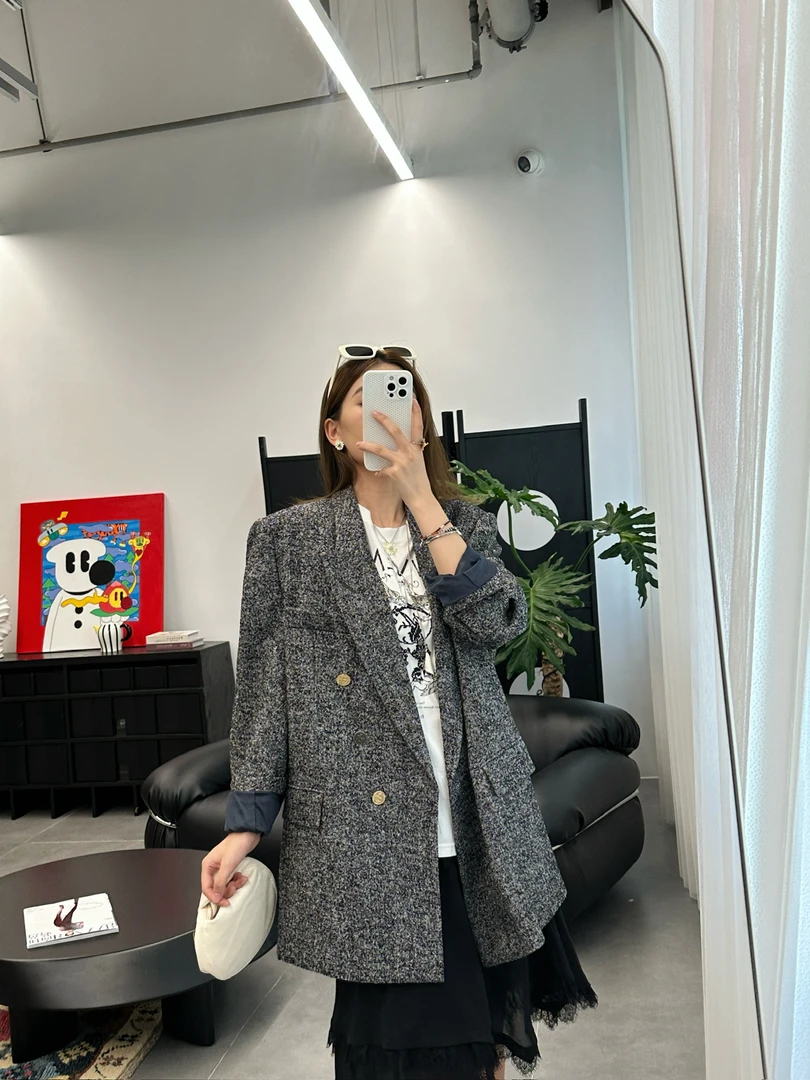 ICE DUST 设计师品牌 小众新款  花纱金币扣西装