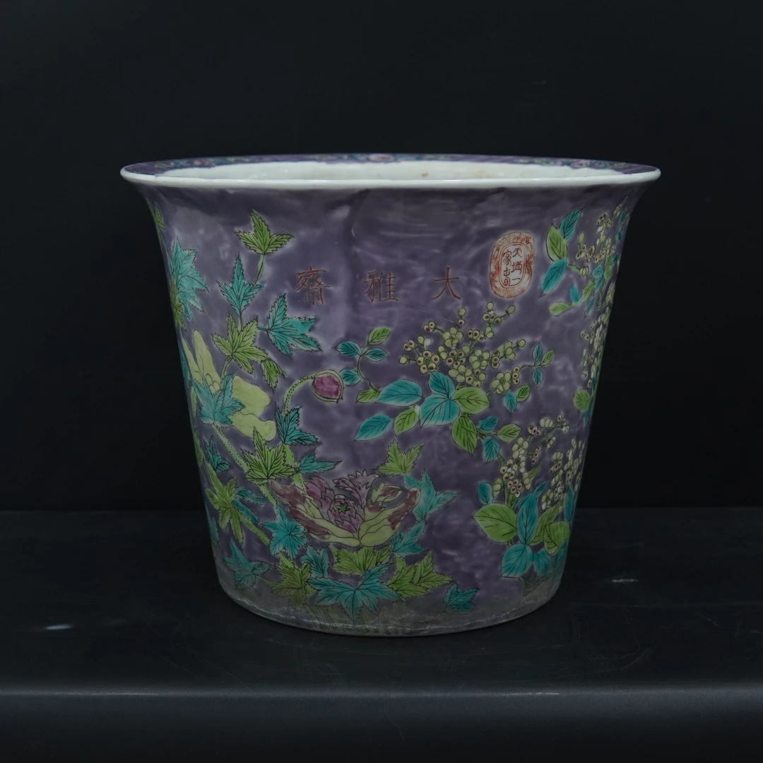 GTH00463仿大雅斋藕色地紫藤花鸟纹花盆