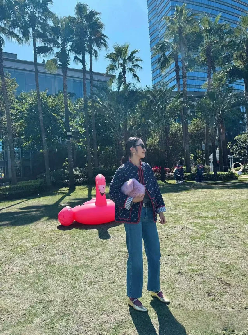 复古风老布碎花牛角扣外套