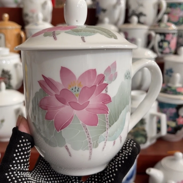 陶瓷醴陵手绘釉下五彩茶杯600毫升