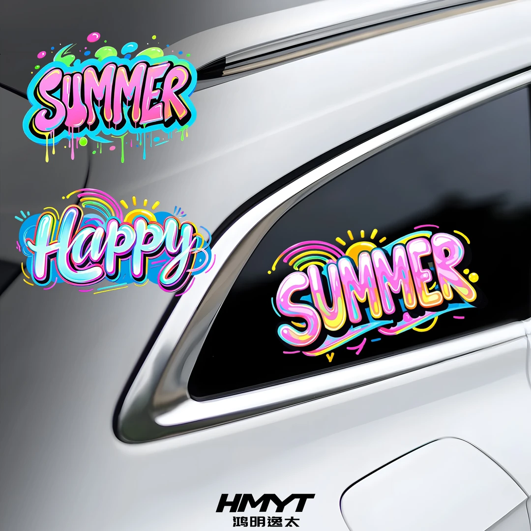 汽车贴纸多巴胺字母涂鸦电动摩托车身划痕遮挡装饰防水个性涂装