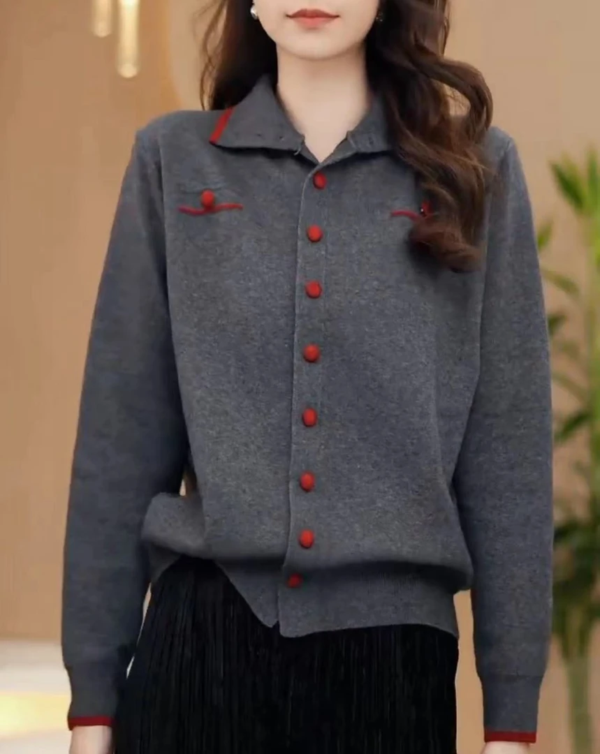 XG135秋冬季加厚毛衣简约优雅宽松毛衣开衫