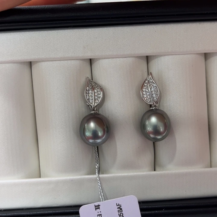 海水珍珠耳饰银S925镶嵌10-11mm