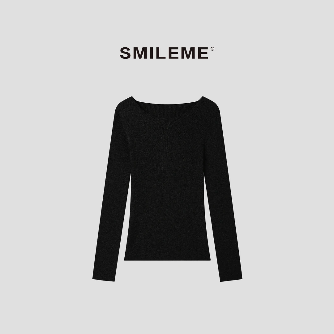 3-SMILEME【 未名湖泊】气质时尚百搭打底修身长袖上衣R5376034