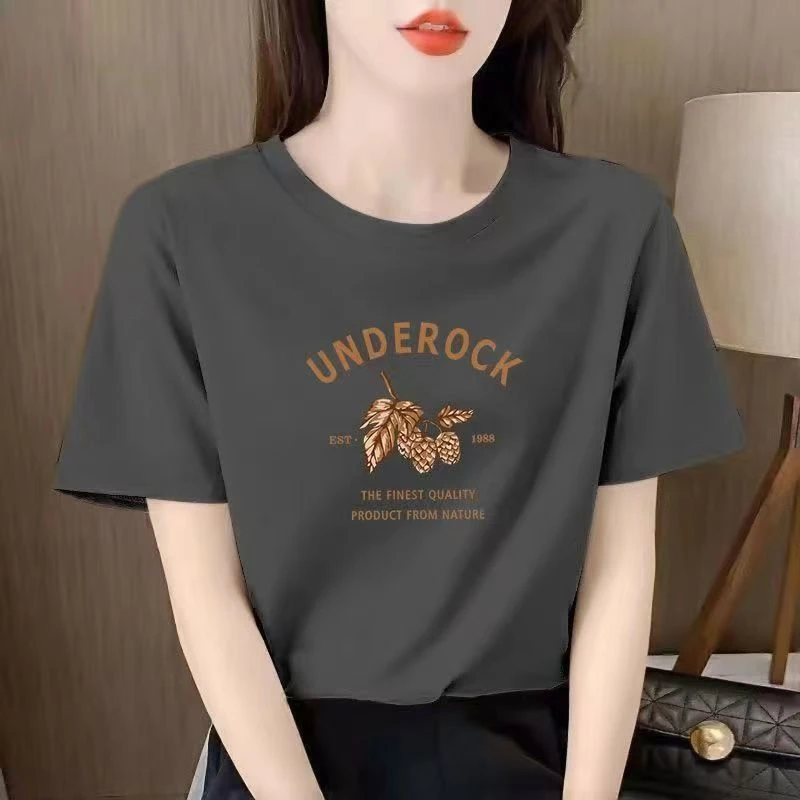 2025新款优质棉灰色短袖t恤女宽松显瘦简约百搭半袖上衣T恤打底衫