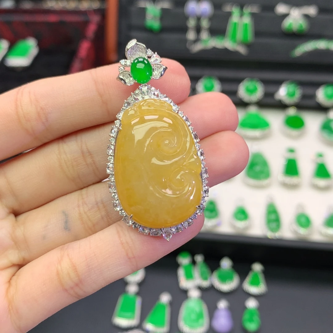 翡翠18K金镶嵌吊坠(不含链)