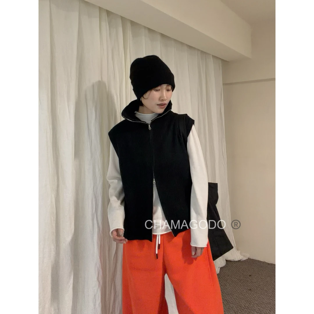 CHA MA GO DO秋冬极简拉链立领针织马甲