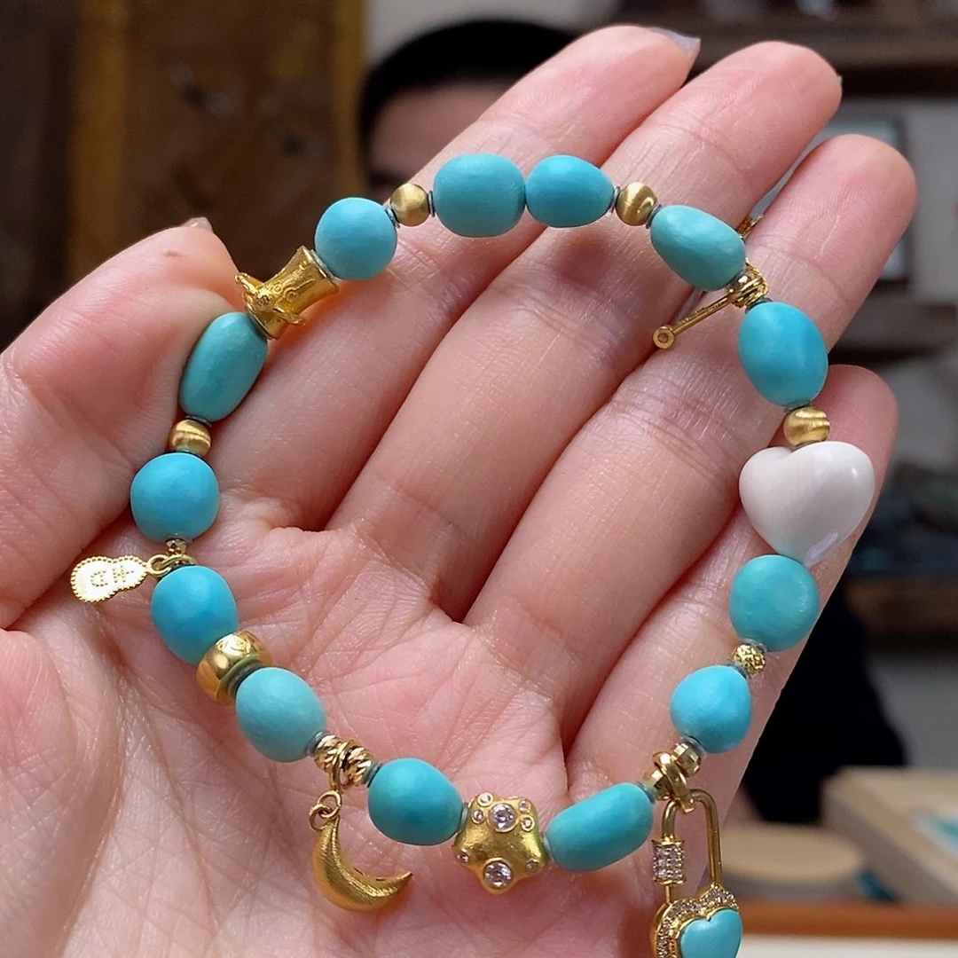 绿松石珠宝奇石18K金镶嵌