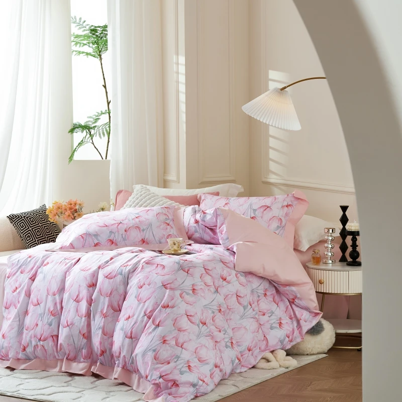 【晴美】铂金纯棉高支长绒棉数码印花四件套-又见郁金香