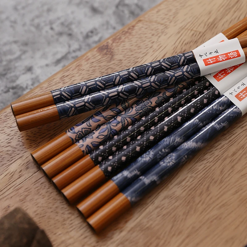 利快日本进口竹筷 蓝染 5双装22.5cm环保和风防滑