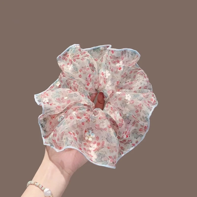 韩国蓬松泡泡纱小清新碎花发圈2025早春新款高级感森系扎头发头饰