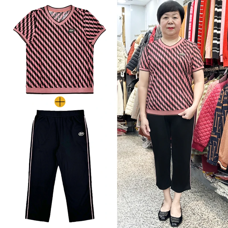 【七分裤套装女】夏季中老年妈妈装时尚运动服两件套 短袖上衣+裤子