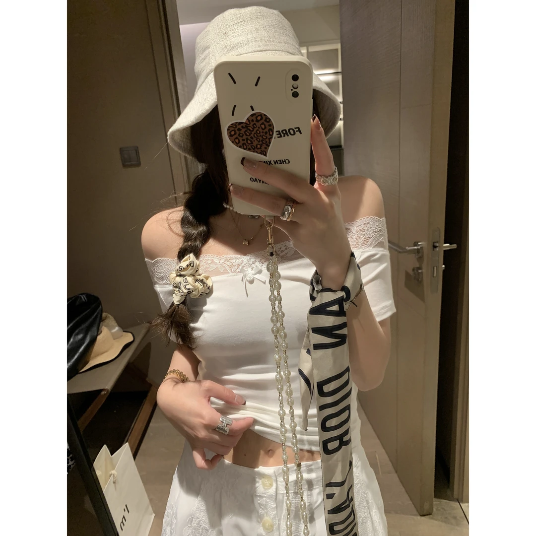 多种穿法~蕾丝拼接修身高弹力短袖T恤2025夏日纯欲百搭黑白上衣女